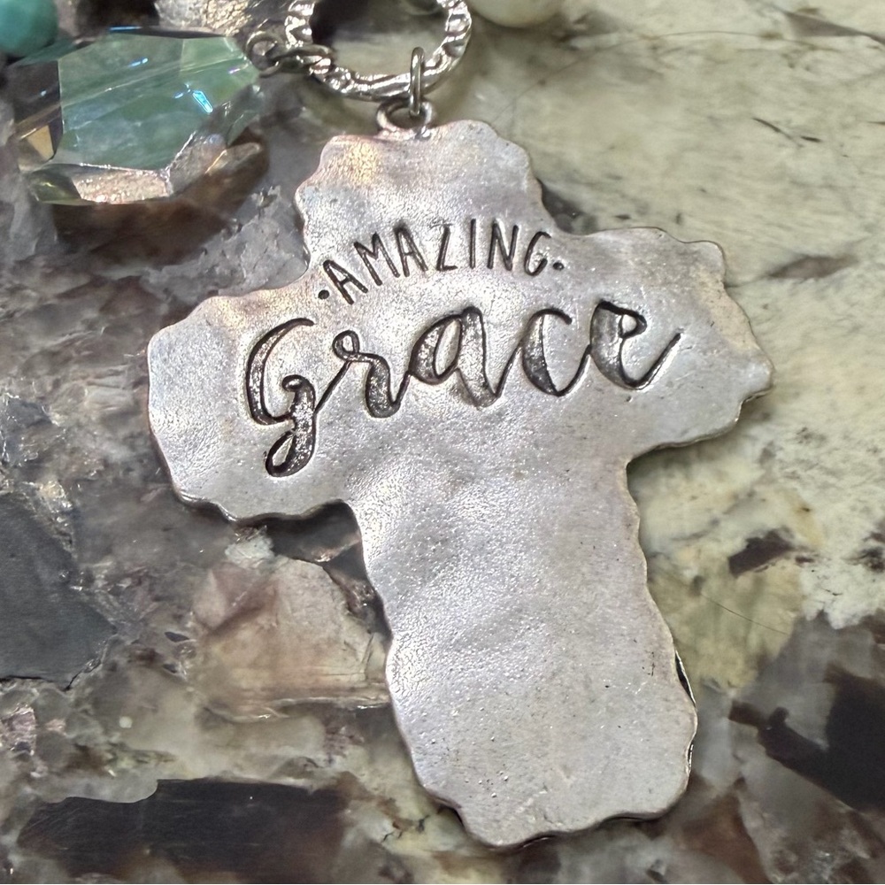 Amazing Grace Cross Pendant Beaded Necklace - Picture 4 of 7